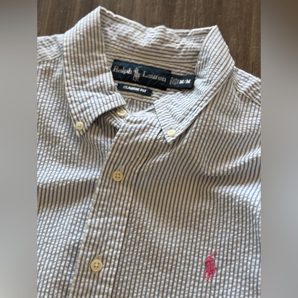 Ralph Lauren Classic Fit Seersucker Collared Button Down Short Sleeved Medium - Picture 3 of 3